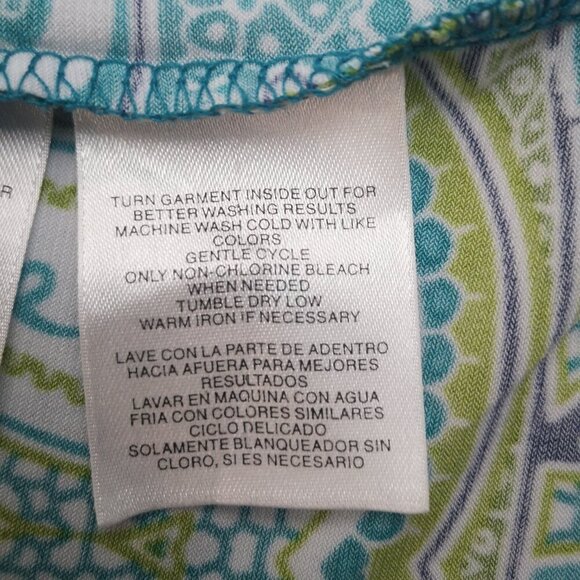 Jones New York Signature Ladies Size Large Green Teal White & Black Pattern Top - Picture 6 of 9